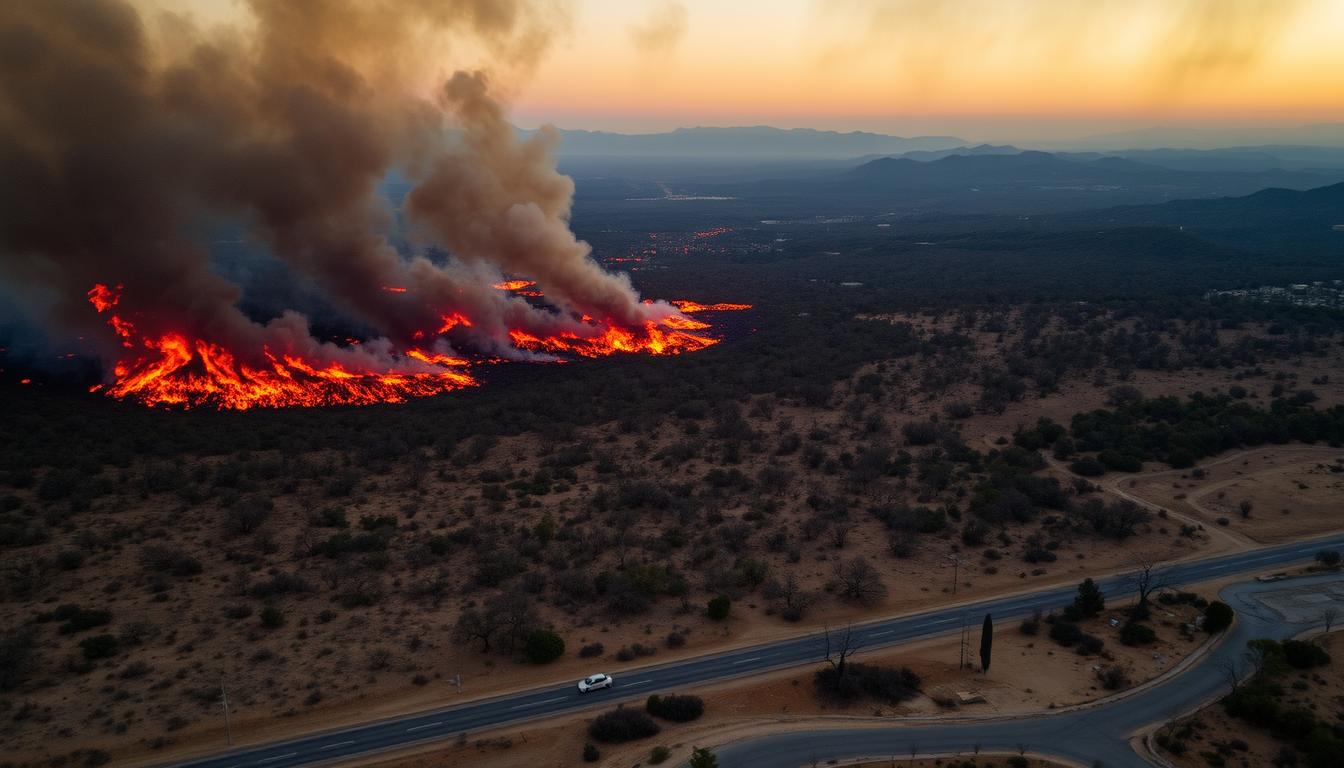 Thousands ordered to evacuate as powerful wind-fed wildfire burns homes in South